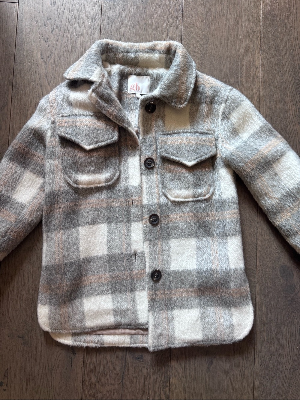 Gianni Bini Girls Plaid Shacket in Gray, Cream, Brown